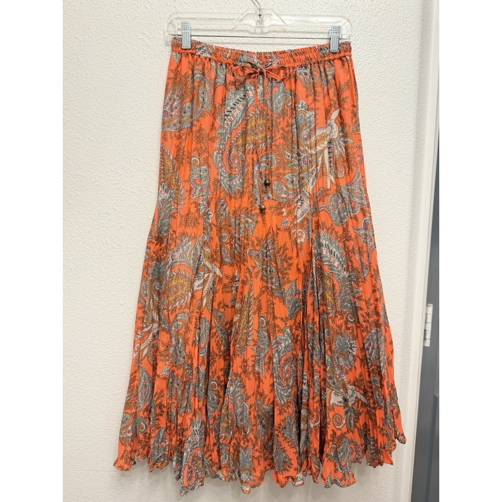 Orange Paisley Maxi Skirt - Lightweight Boho Style